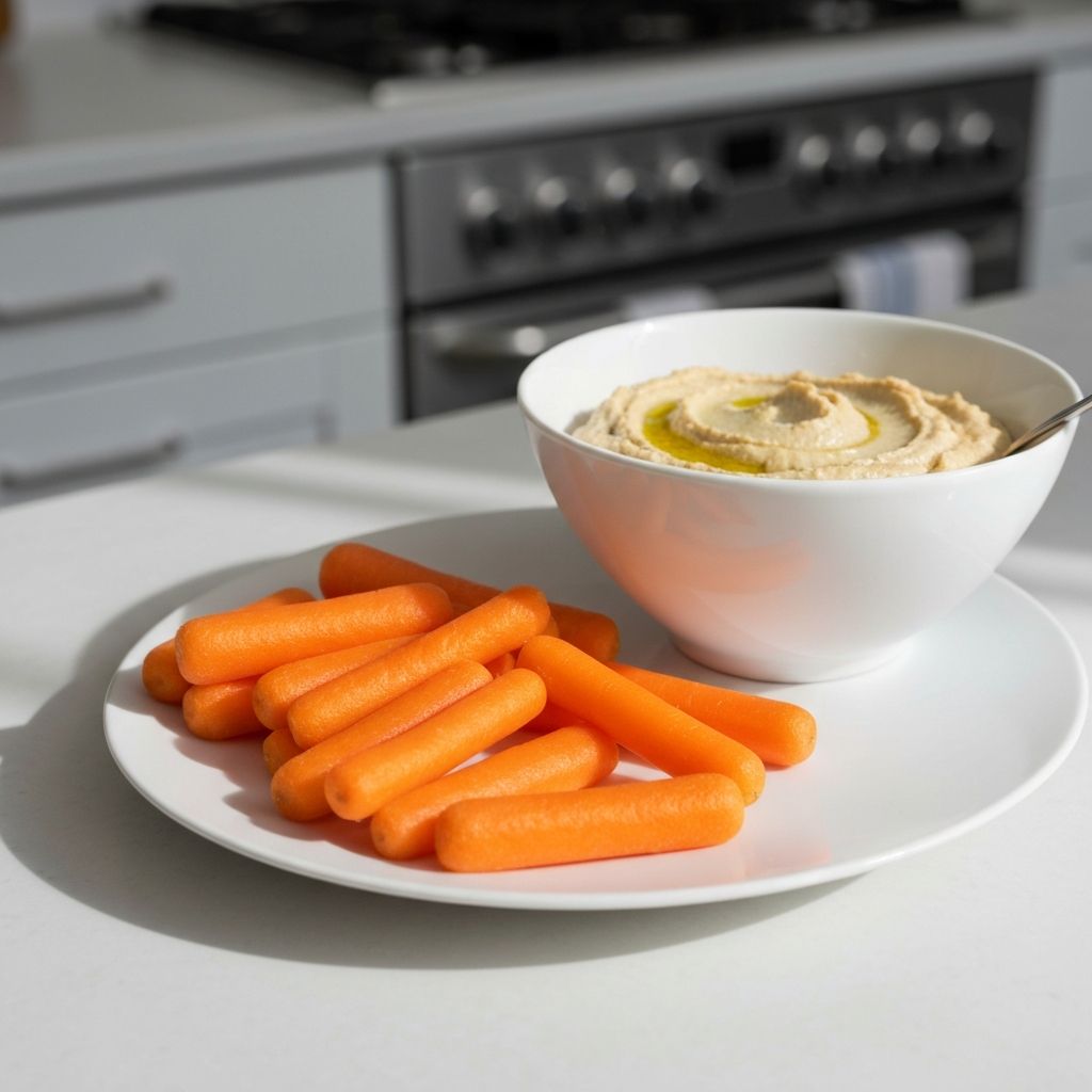 Raw carrot sticks with hummus dip